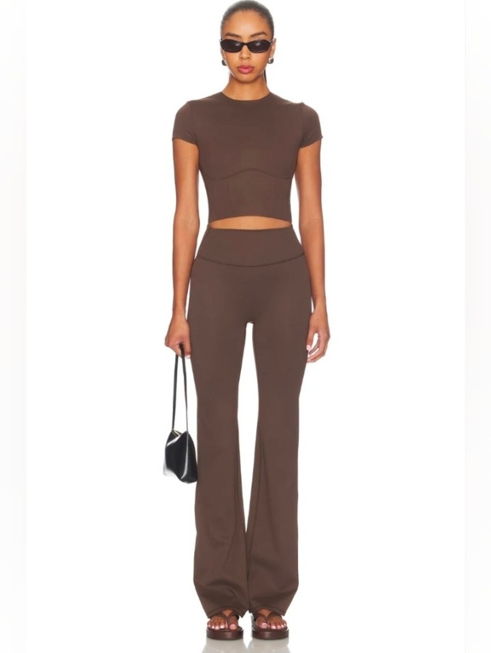 NIKE-SKIMS High-Rise Flared Knit Pants - Brown